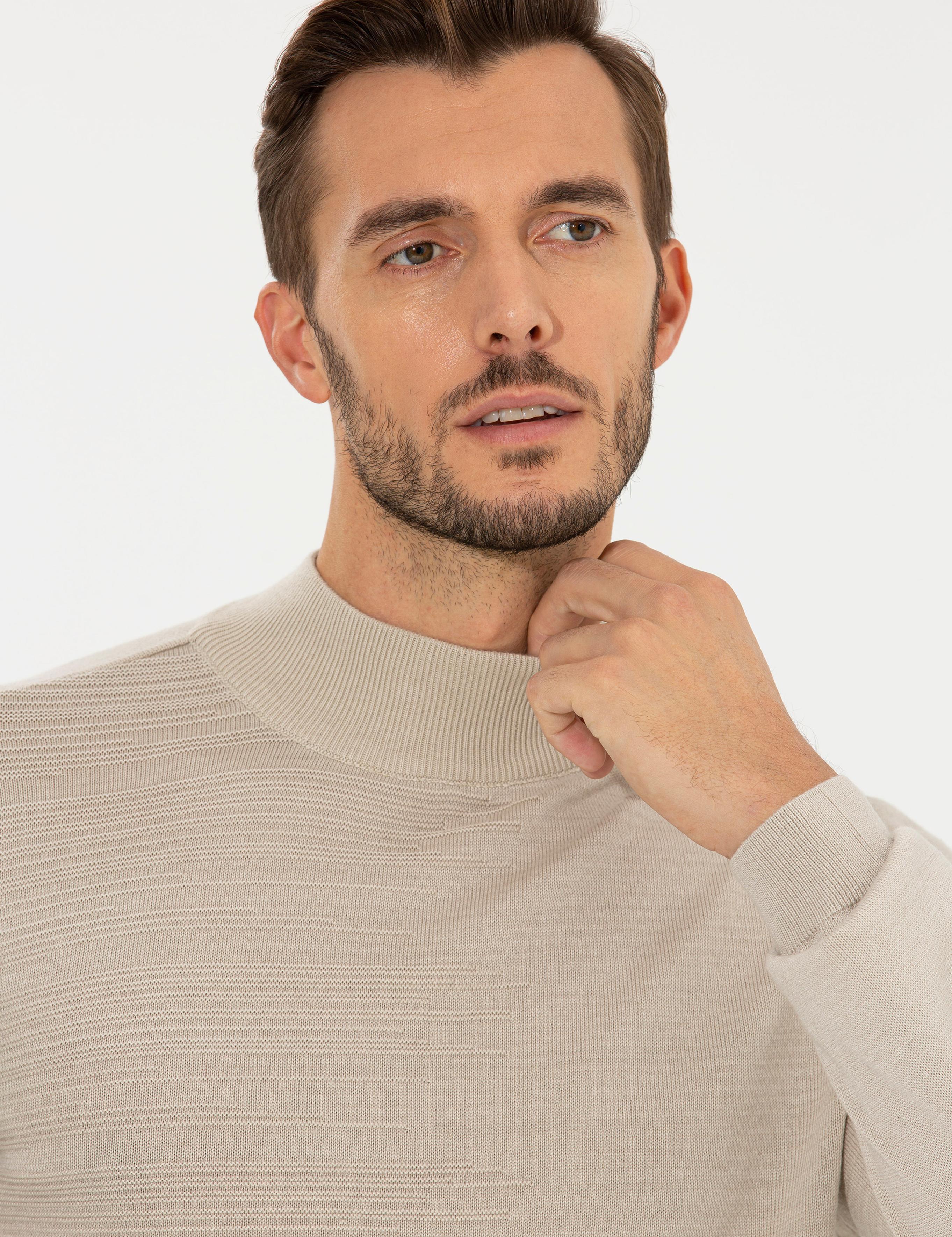 Kum Melanj Slim Fit Yarım Balıkçı Yaka Triko Kazak