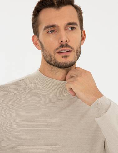 Kum Melanj Slim Fit Yarım Balıkçı Yaka Triko Kazak