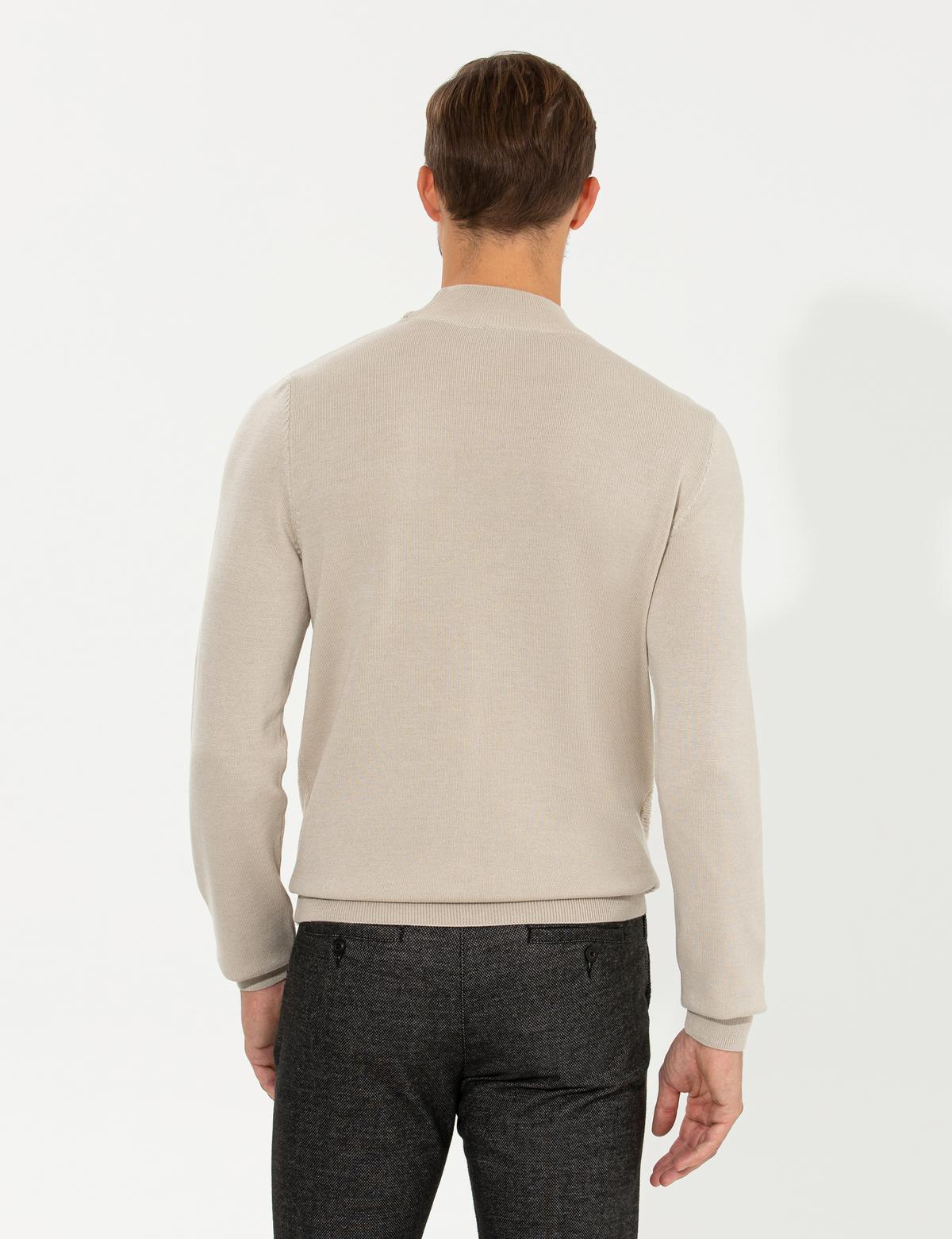 Kum Melanj Slim Fit Yarım Balıkçı Yaka Triko Kazak - 50258797038