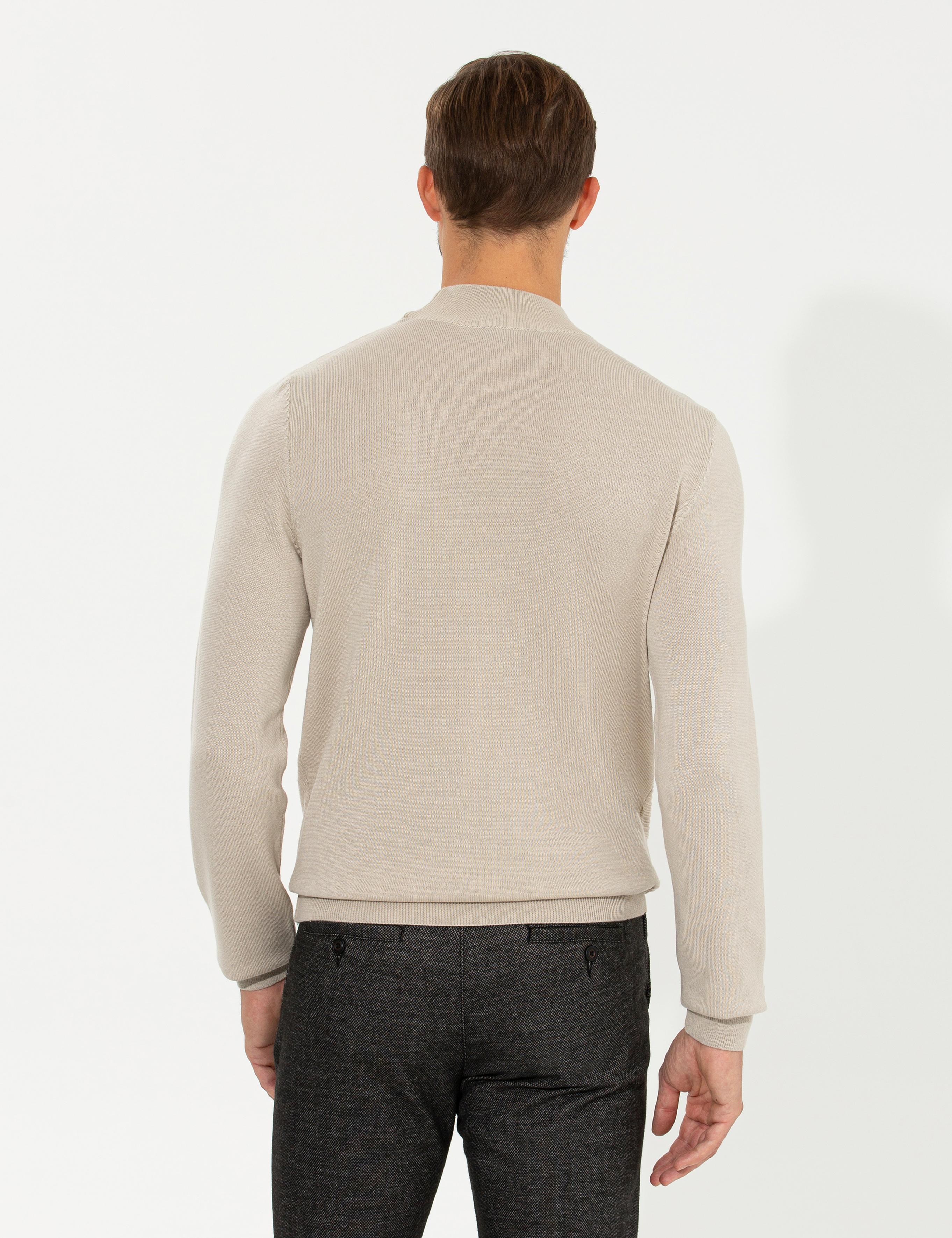 Kum Melanj Slim Fit Yarım Balıkçı Yaka Triko Kazak