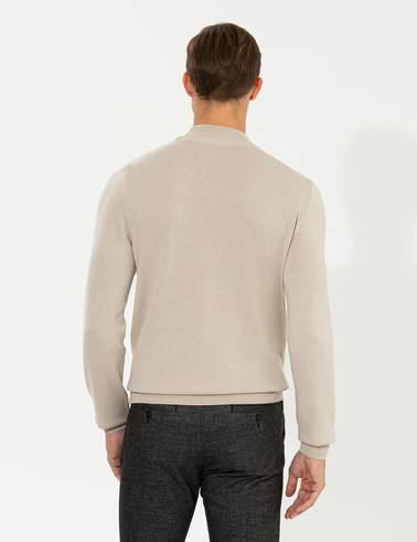 Kum Melanj Slim Fit Yarım Balıkçı Yaka Triko Kazak