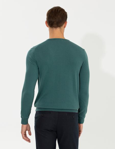 Yeşil Slim Fit Bisiklet Yaka Basic Triko Kazak - 50258993078