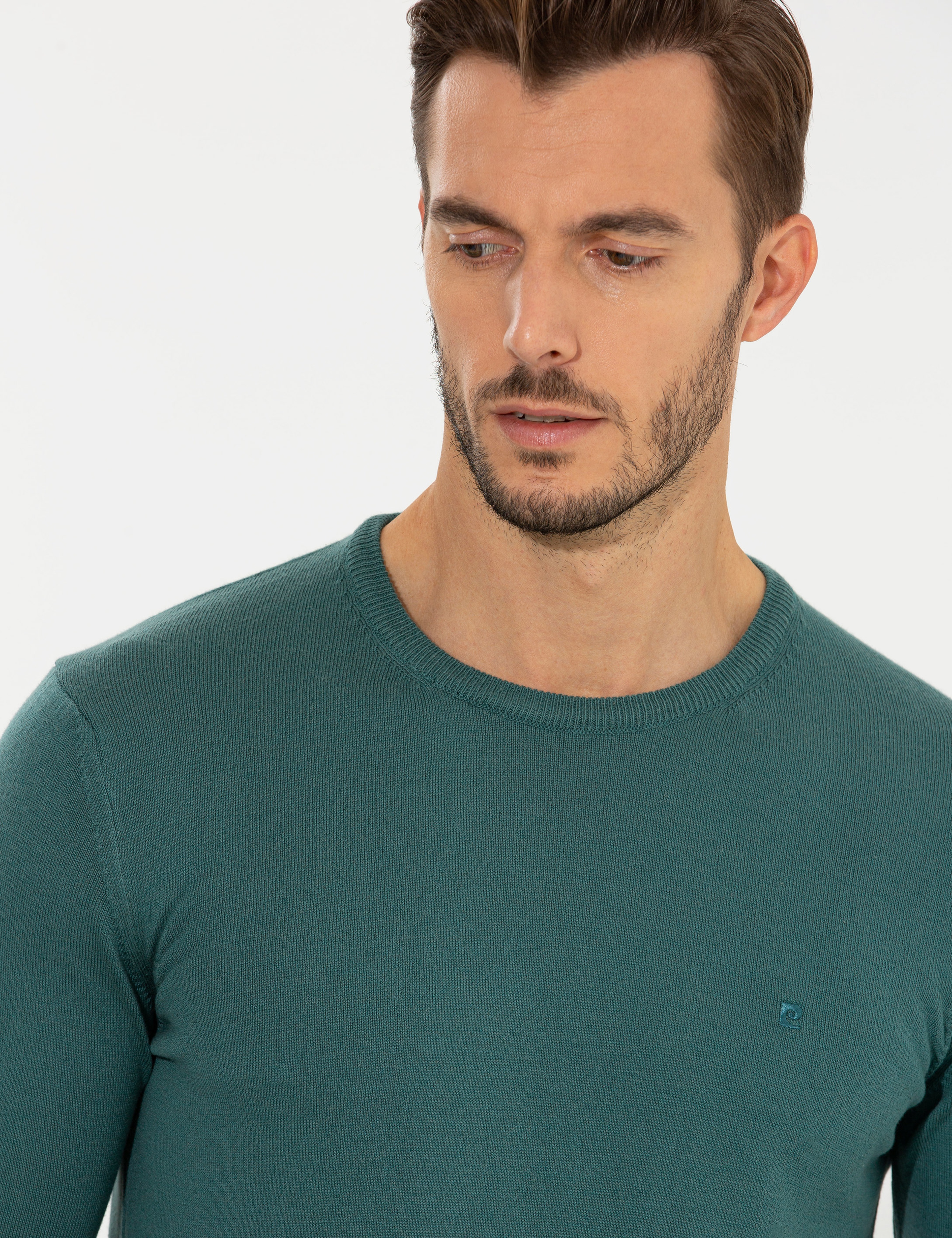 Yeşil Slim Fit Bisiklet Yaka Basic Triko Kazak - Image 2