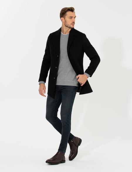 Siyah Ex. Slim Fit Kaşe Kaban - 50257388006