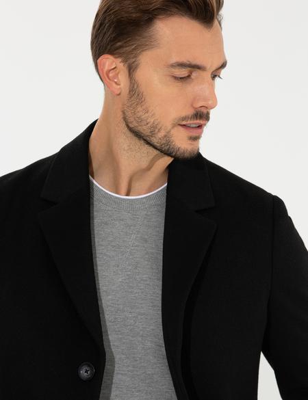 Siyah Ex. Slim Fit Kaşe Kaban - 50257388006