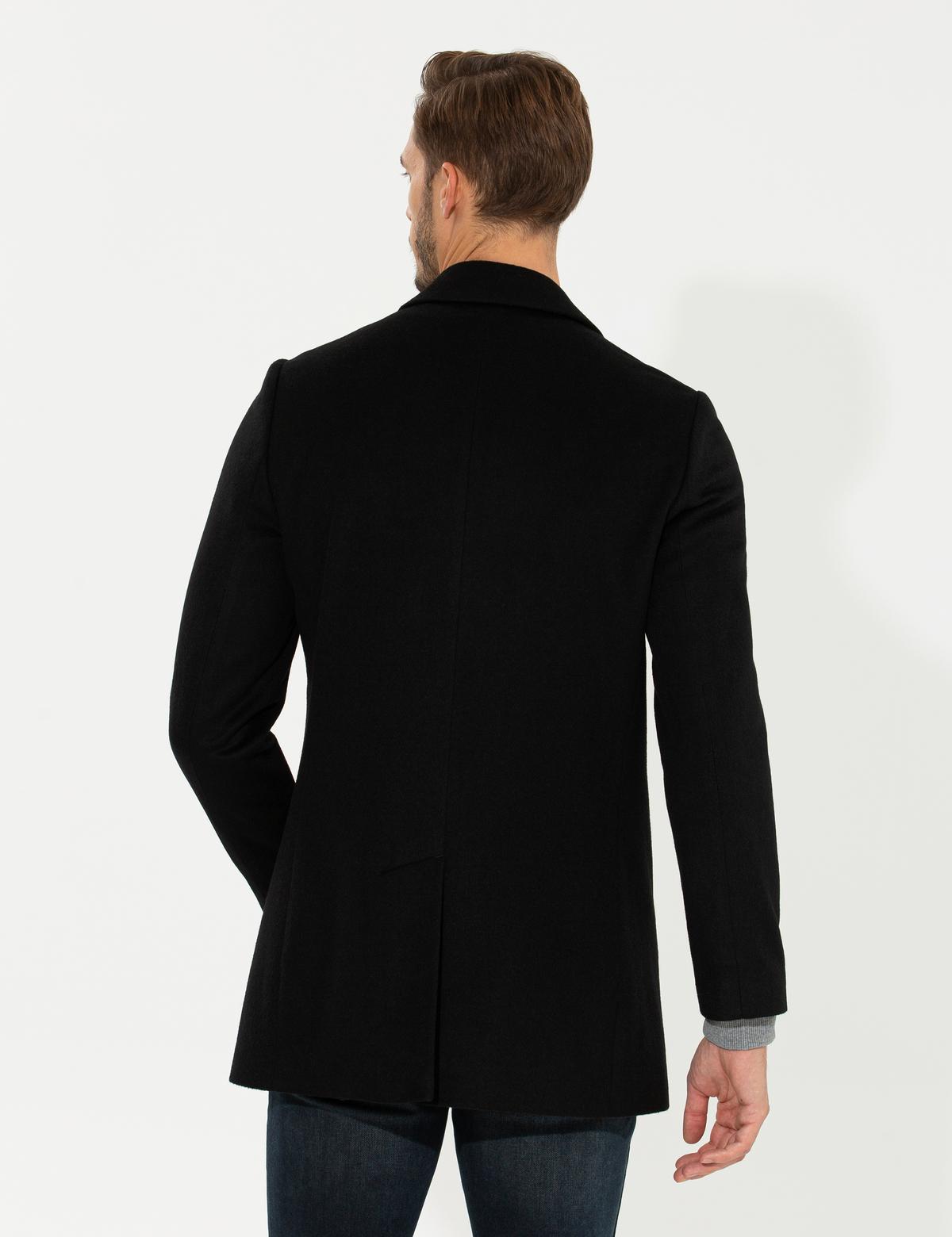 Siyah Ex. Slim Fit Kaşe Kaban - 50257388006