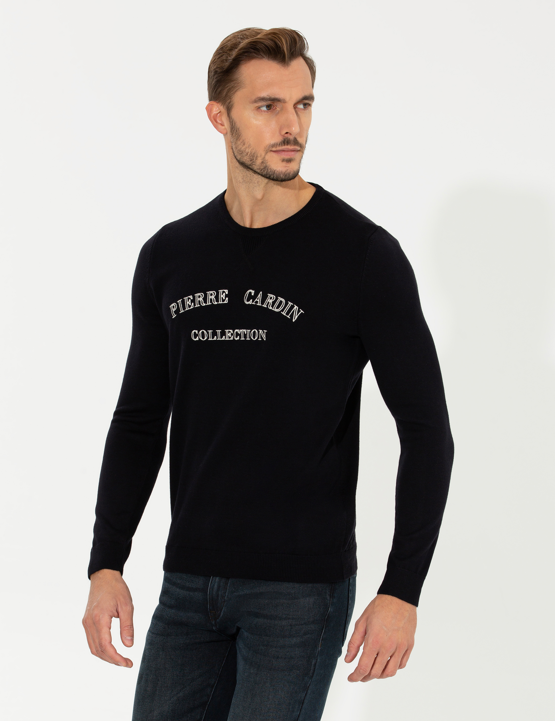 Pierre Cardin Lacivert Slim Fit Bisiklet Yaka Triko Kazak görsel 4
