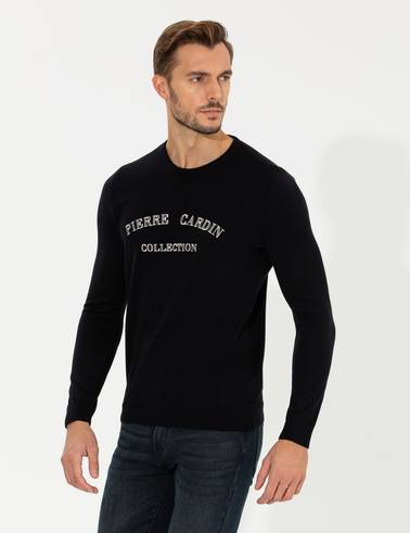 Lacivert Slim Fit Bisiklet Yaka Triko Kazak
