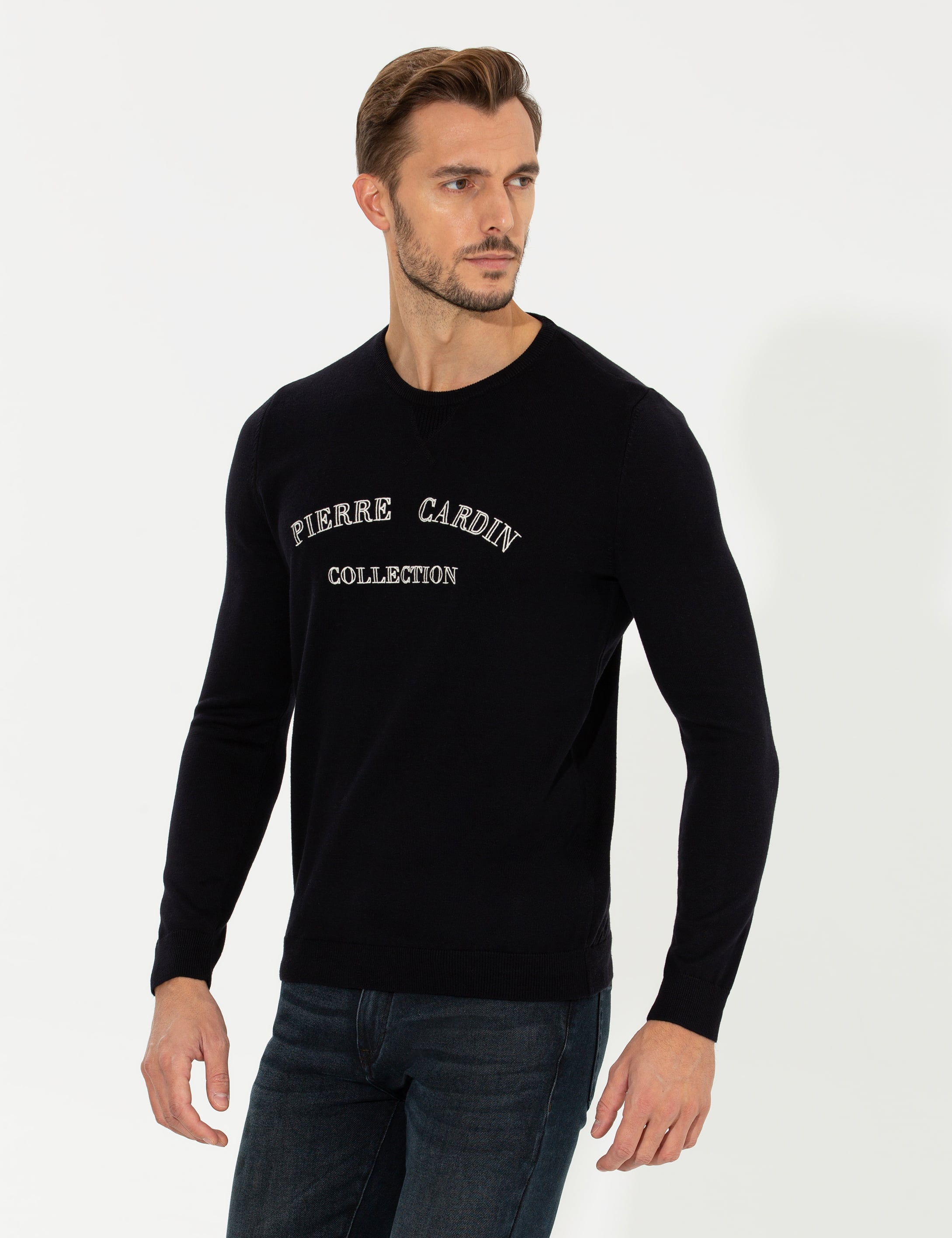 Lacivert Slim Fit Bisiklet Yaka Triko Kazak