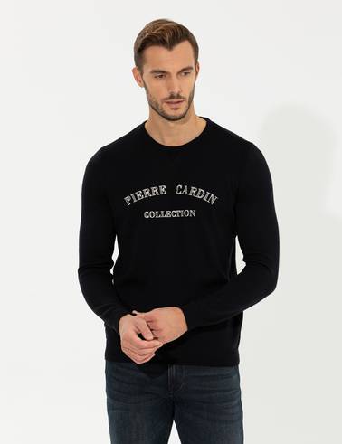 Lacivert Slim Fit Bisiklet Yaka Triko Kazak