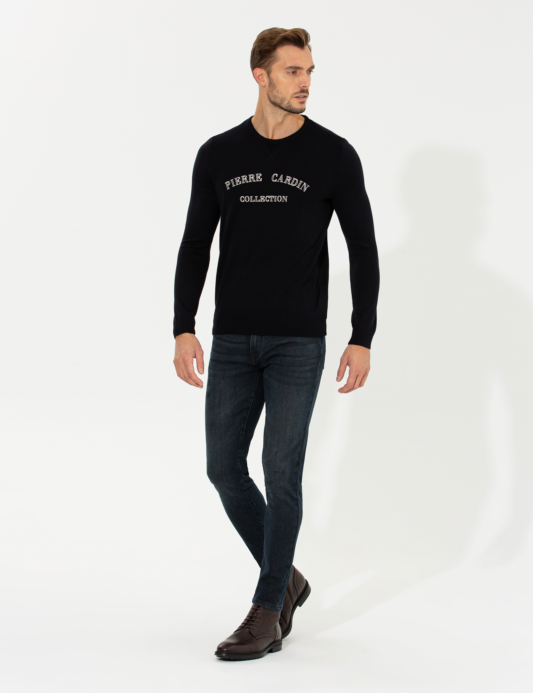 Pierre Cardin Lacivert Slim Fit Bisiklet Yaka Triko Kazak görsel 3