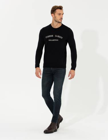Lacivert Slim Fit Bisiklet Yaka Triko Kazak