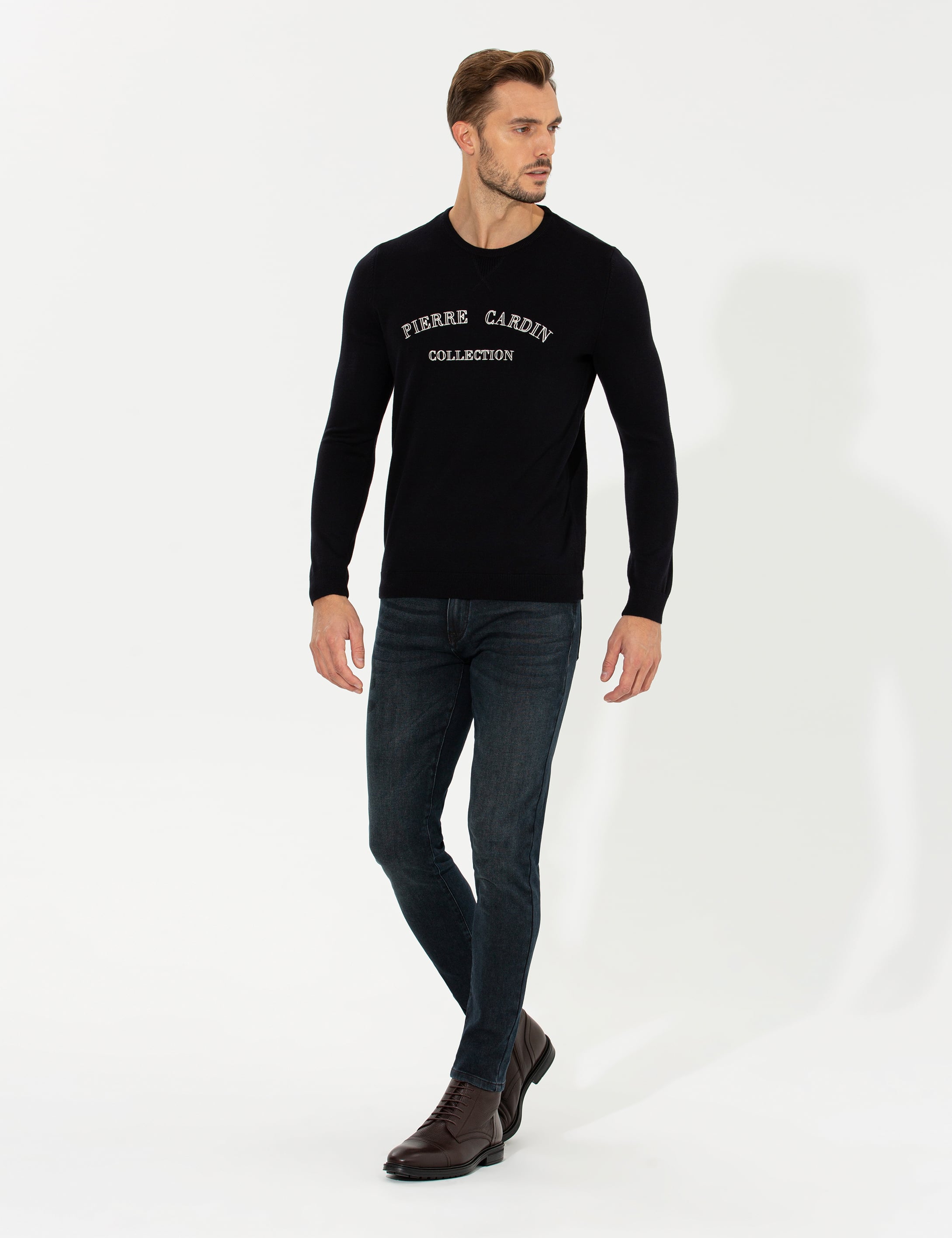 Lacivert Slim Fit Bisiklet Yaka Triko Kazak