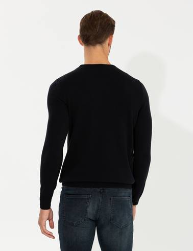 Lacivert Slim Fit Bisiklet Yaka Triko Kazak