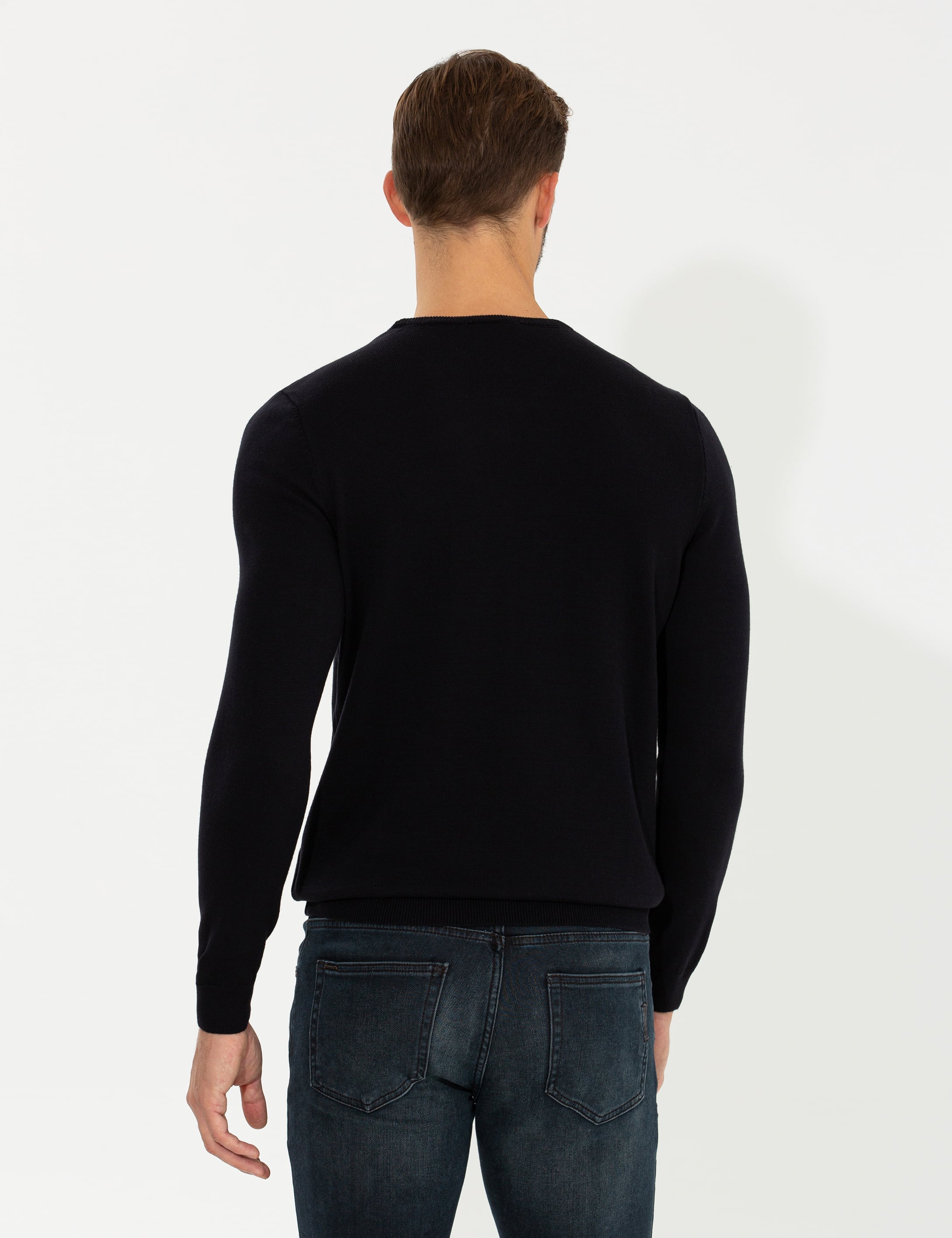 Lacivert Slim Fit Bisiklet Yaka Triko Kazak