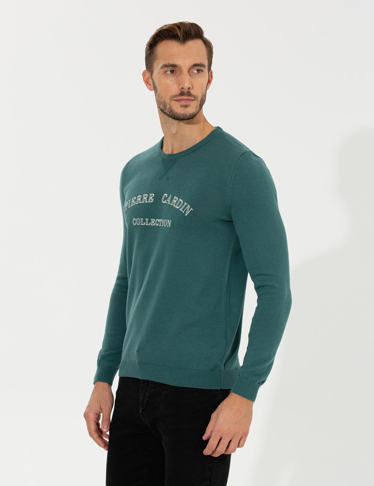 Yeşil Slim Fit Bisiklet Yaka Triko Kazak - 50259091023