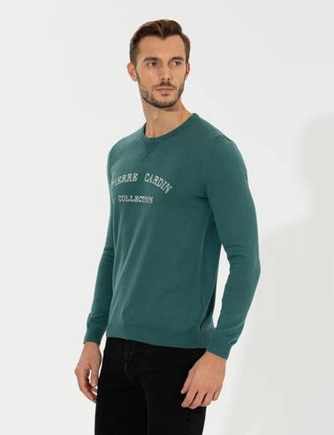 Yeşil Slim Fit Bisiklet Yaka Triko Kazak