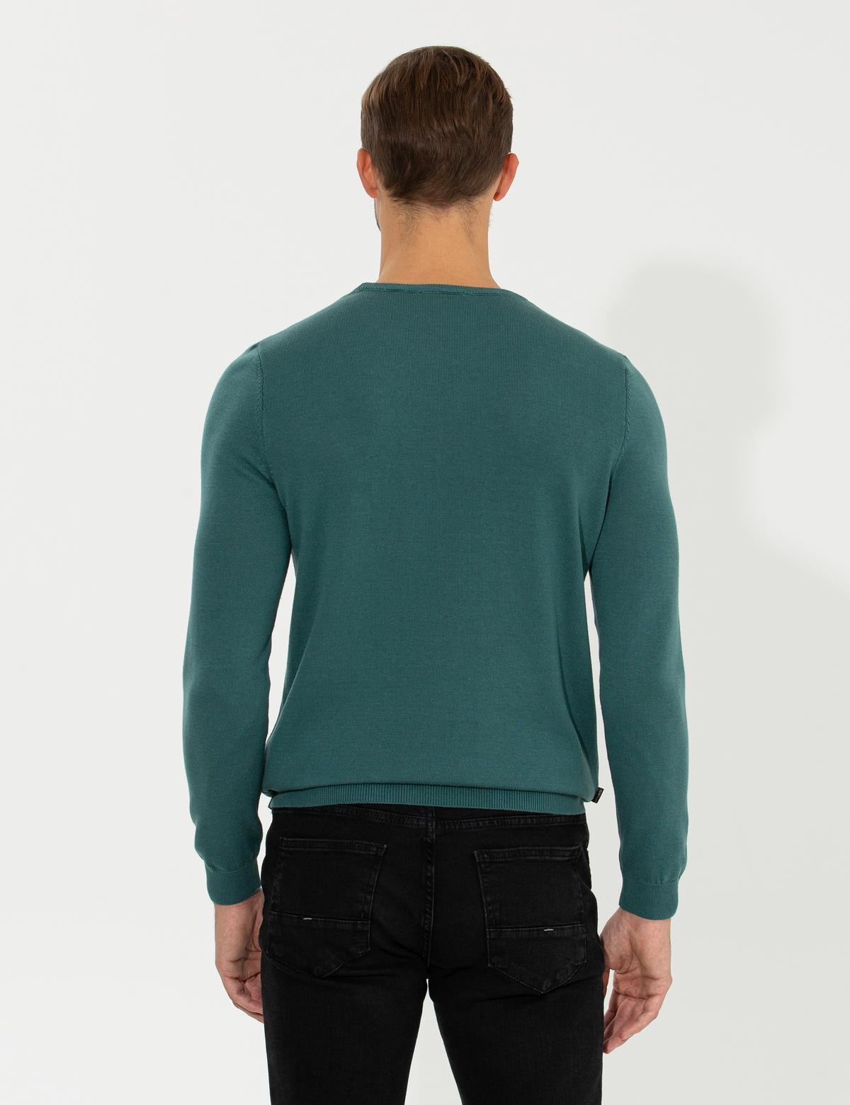 Yeşil Slim Fit Bisiklet Yaka Triko Kazak - 50259091023