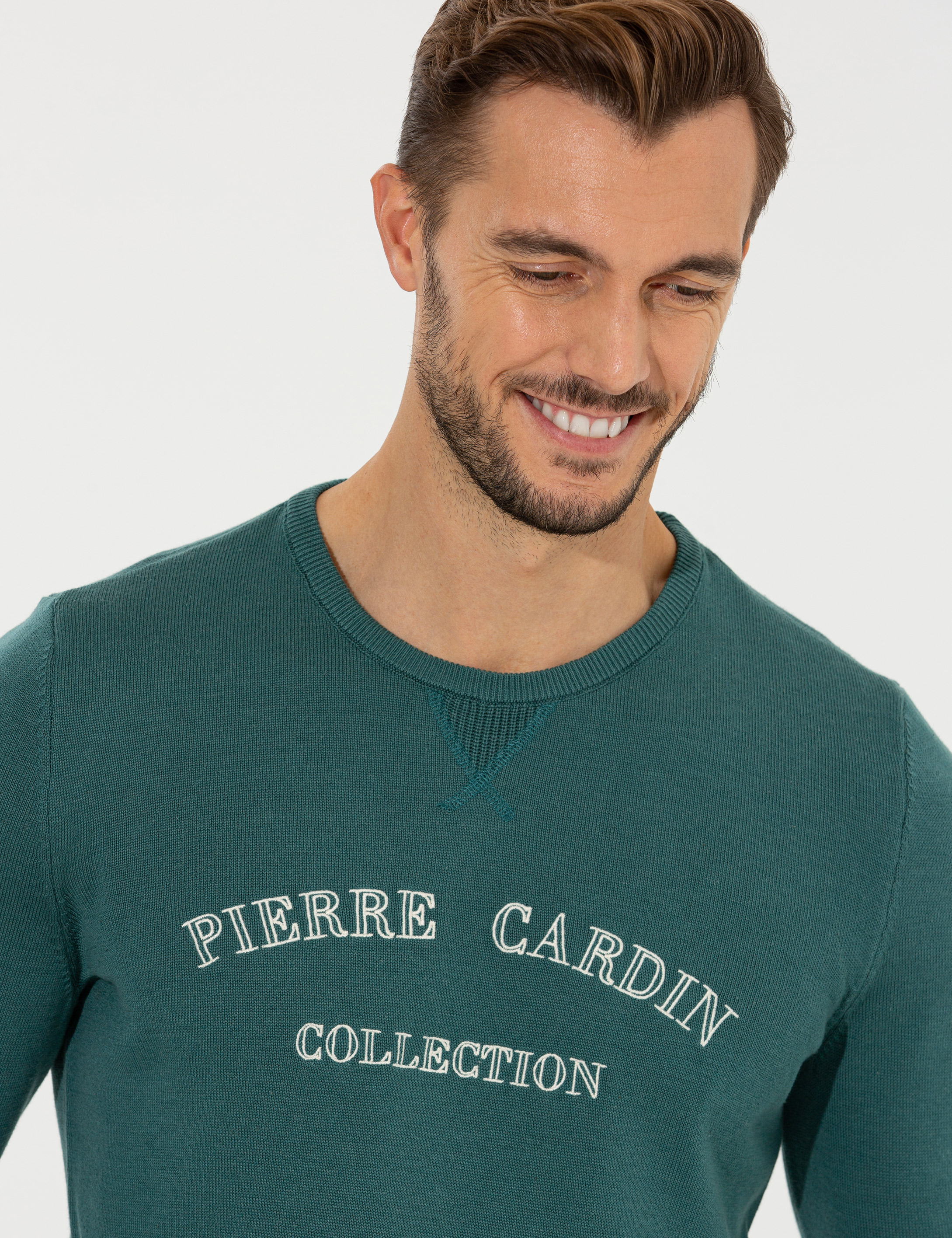 Pierre Cardin Yeşil Slim Fit Bisiklet Yaka Triko Kazak görsel 3