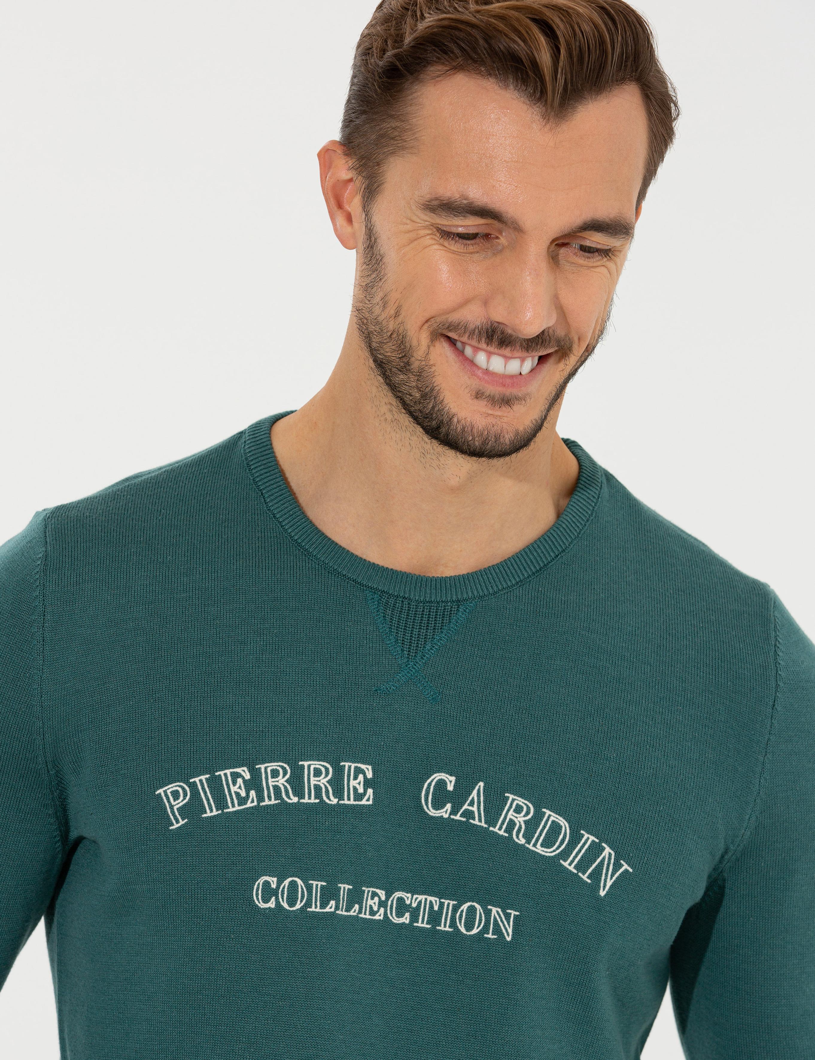 Yeşil Slim Fit Bisiklet Yaka Triko Kazak