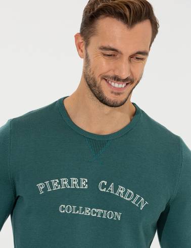 Yeşil Slim Fit Bisiklet Yaka Triko Kazak