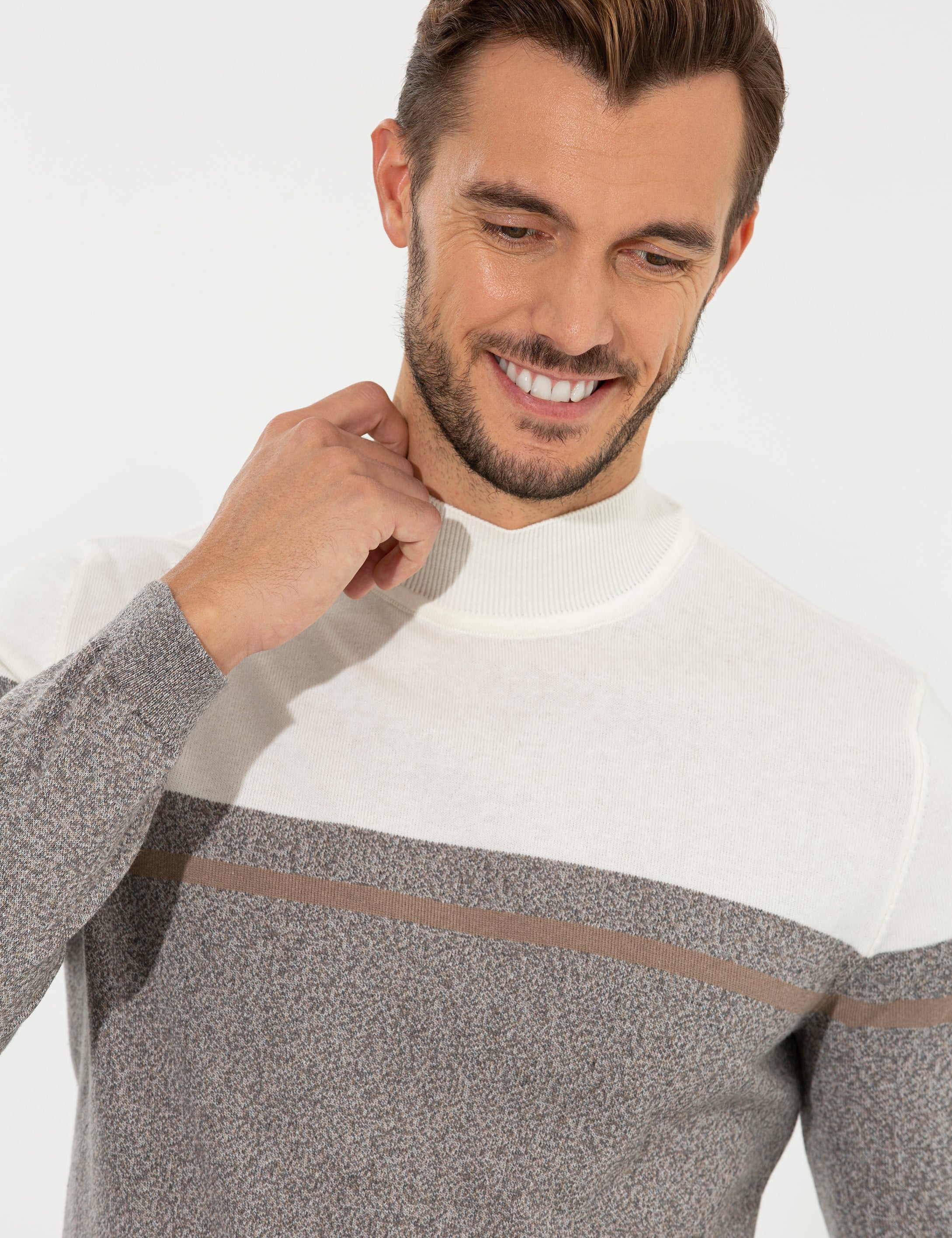 Pierre Cardin Vizon Melanj Slim Fit Balıkçı Yaka Triko Kazak görsel 3