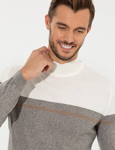 Vizon Melanj Slim Fit Balıkçı Yaka Triko Kazak