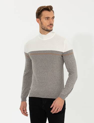 Vizon Melanj Slim Fit Balıkçı Yaka Triko Kazak