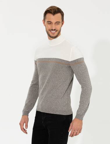 Vizon Melanj Slim Fit Balıkçı Yaka Triko Kazak