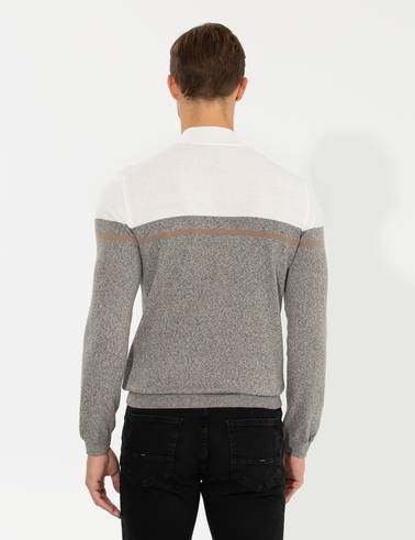 Vizon Melanj Slim Fit Balıkçı Yaka Triko Kazak