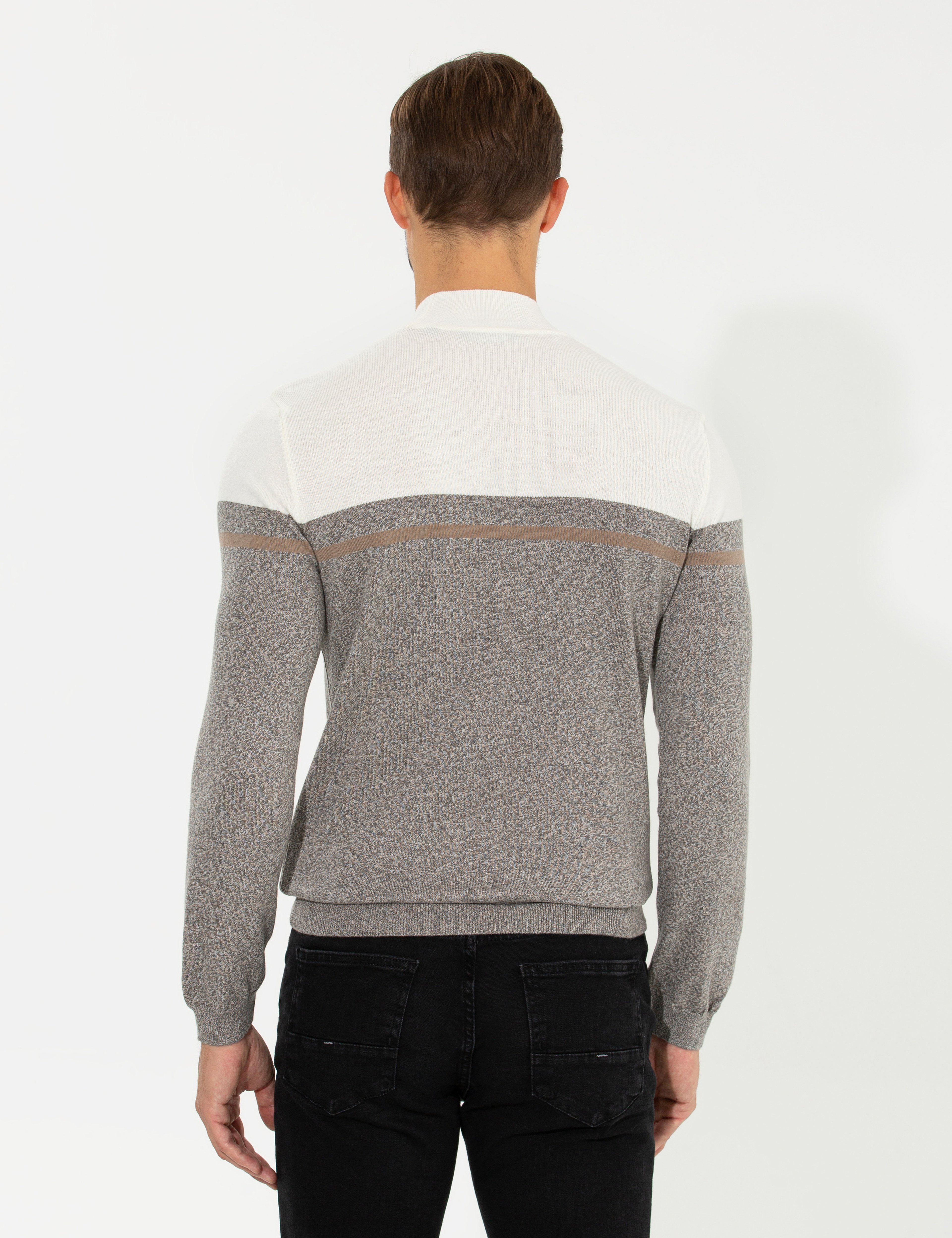 Vizon Melanj Slim Fit Balıkçı Yaka Triko Kazak - Image 5