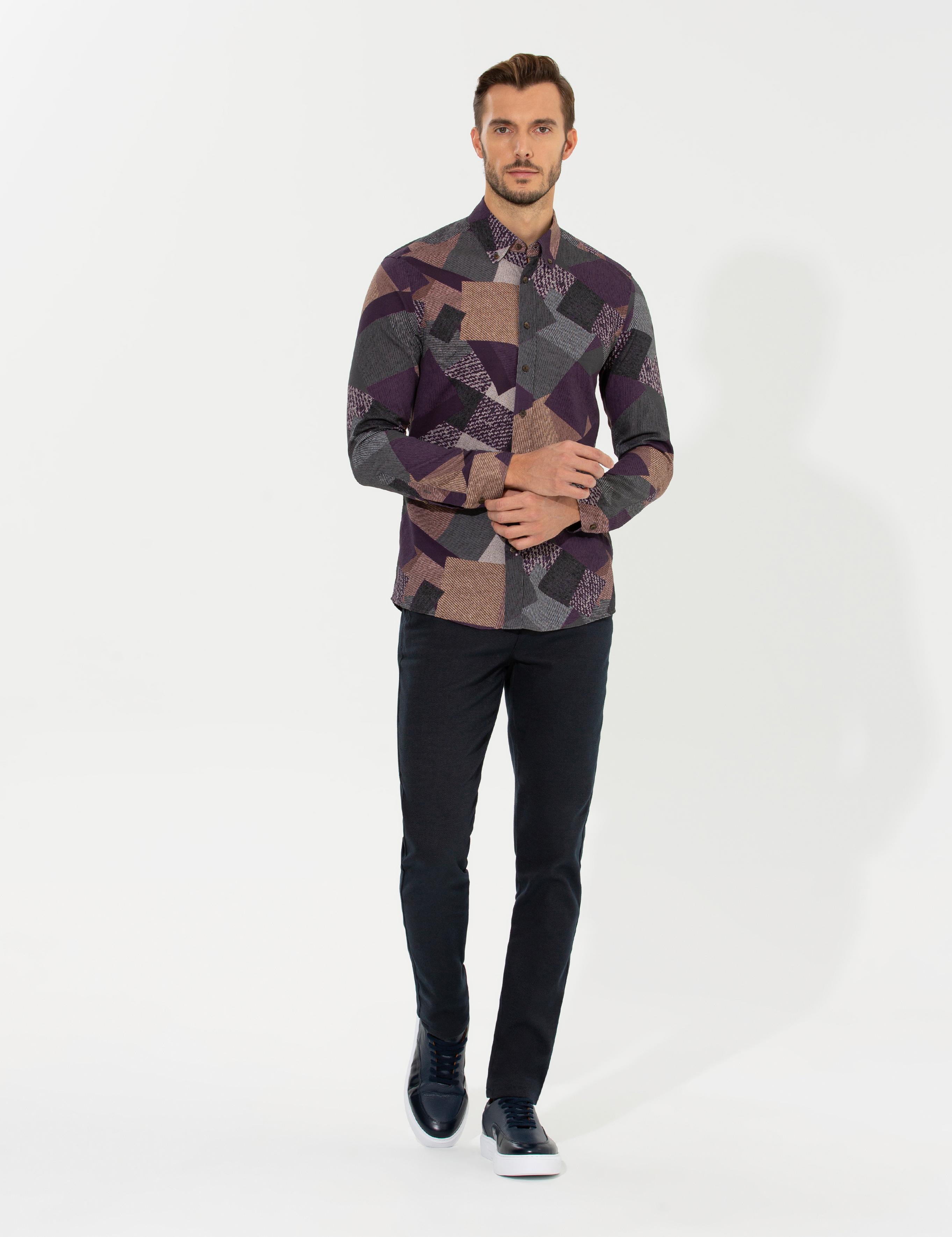 Mor Slim Fit Uzun Kollu Gömlek