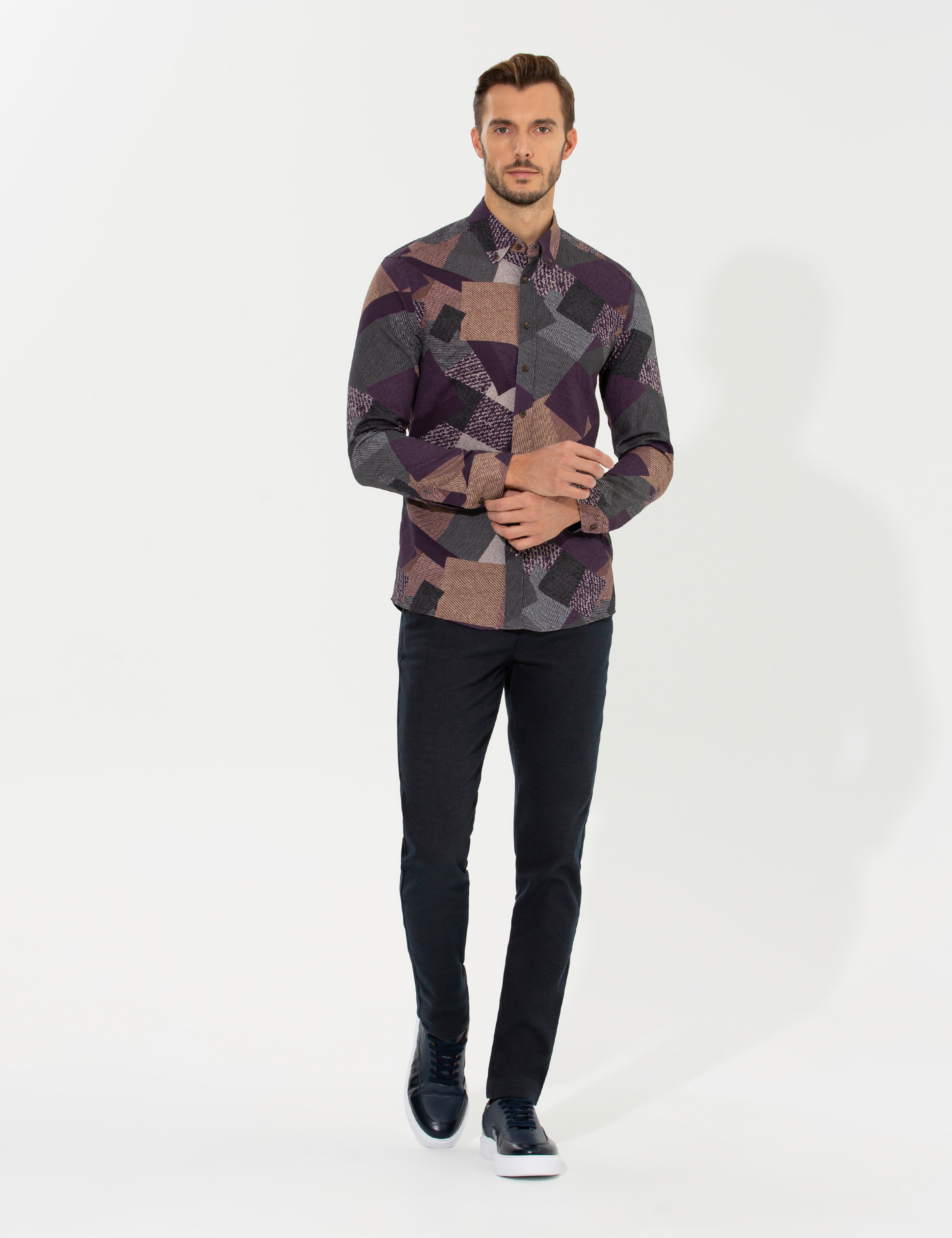 Mor Slim Fit Uzun Kollu Gömlek - Image 2