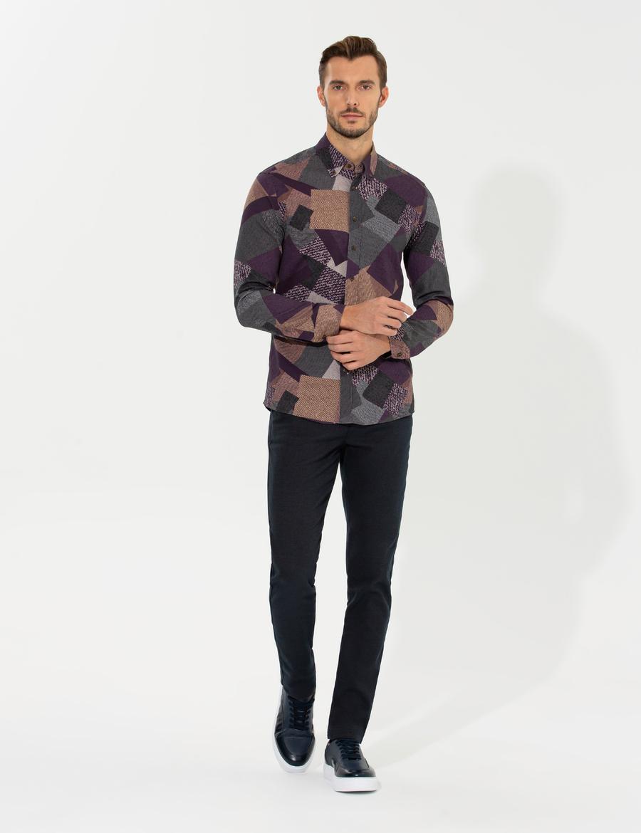 Mor Slim Fit Uzun Kollu Gömlek