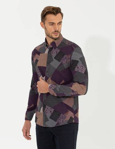 Mor Slim Fit Uzun Kollu Gömlek