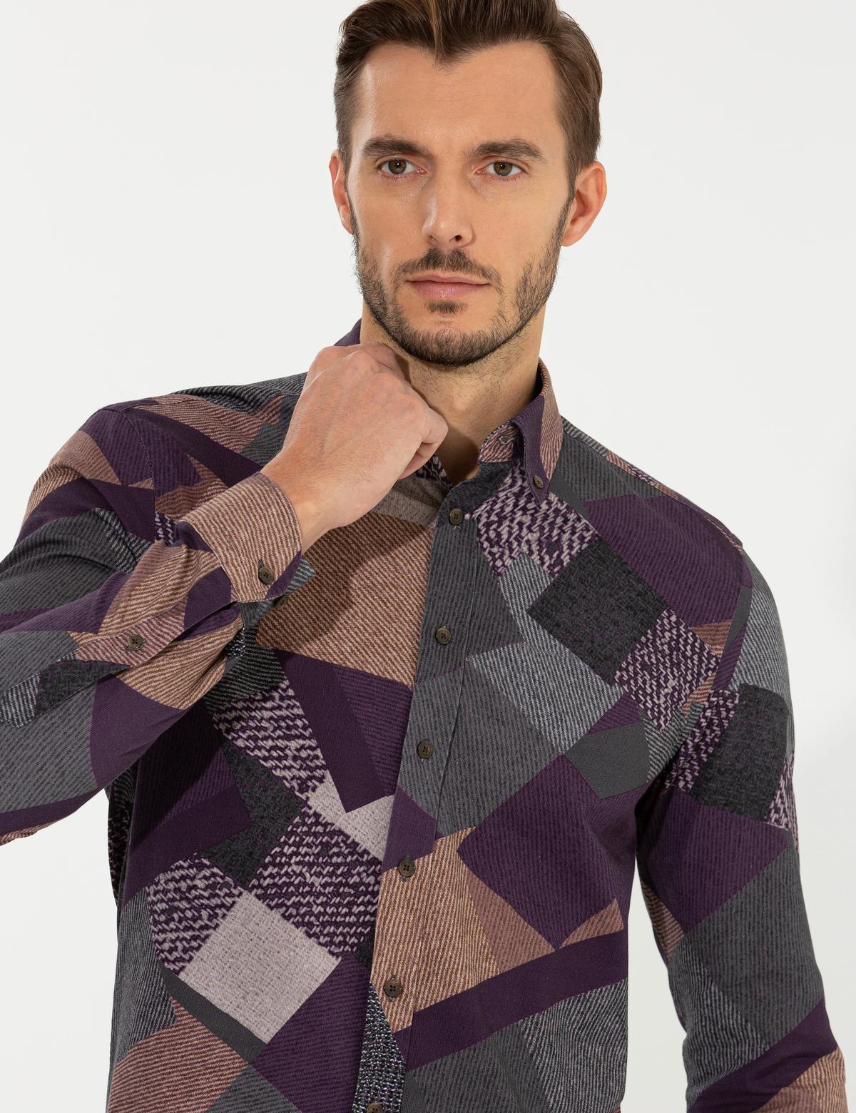 Mor Slim Fit Uzun Kollu Gömlek - 50259514020