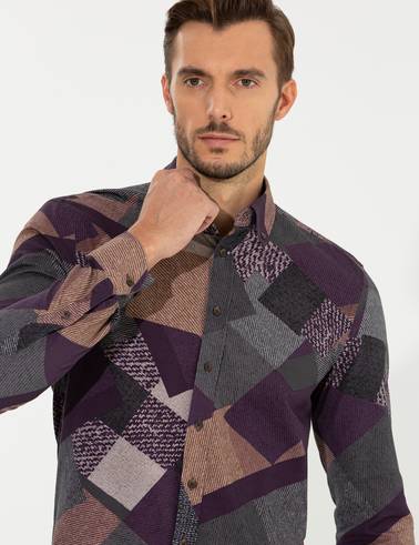 Mor Slim Fit Uzun Kollu Gömlek