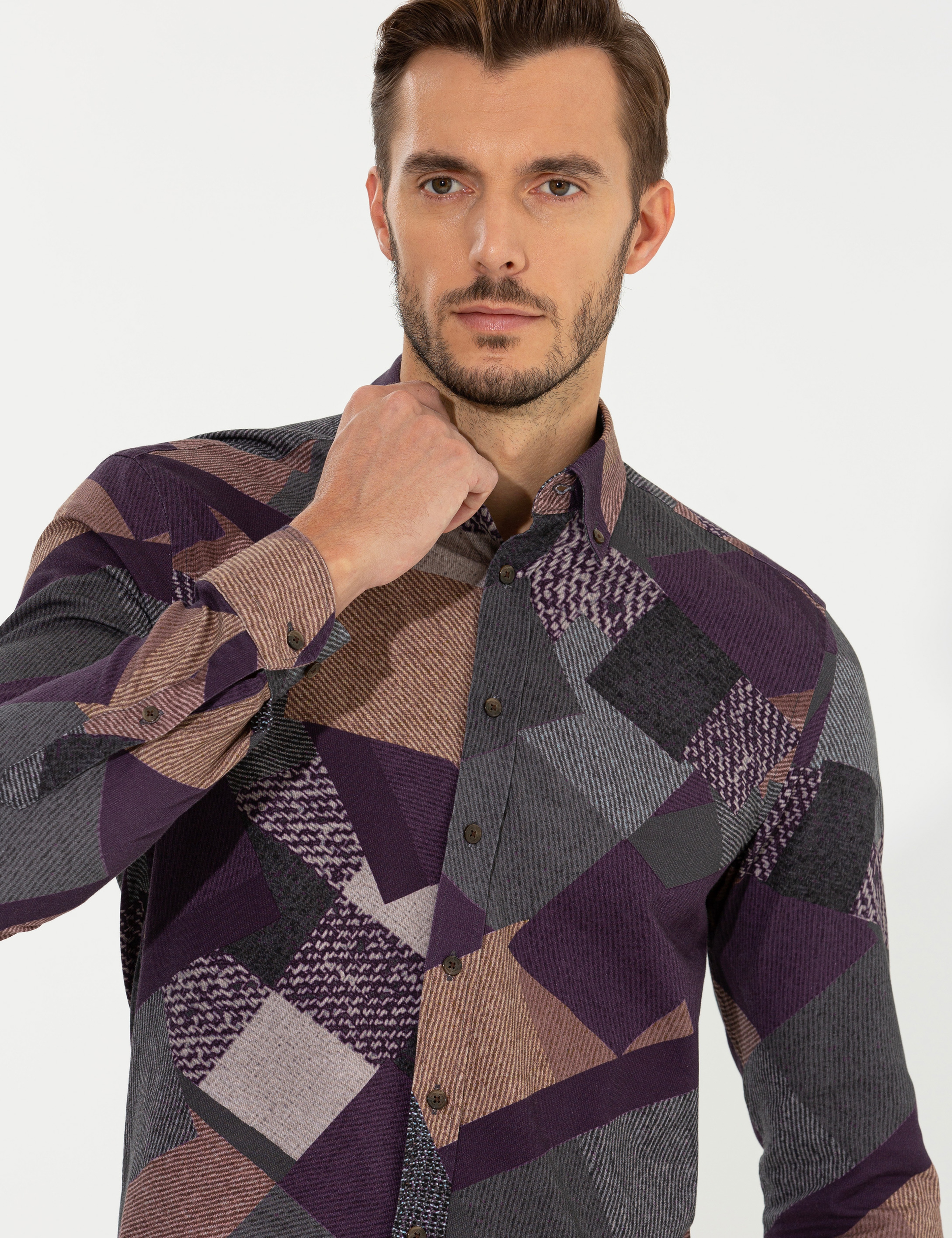 Mor Slim Fit Uzun Kollu Gömlek - Image 4
