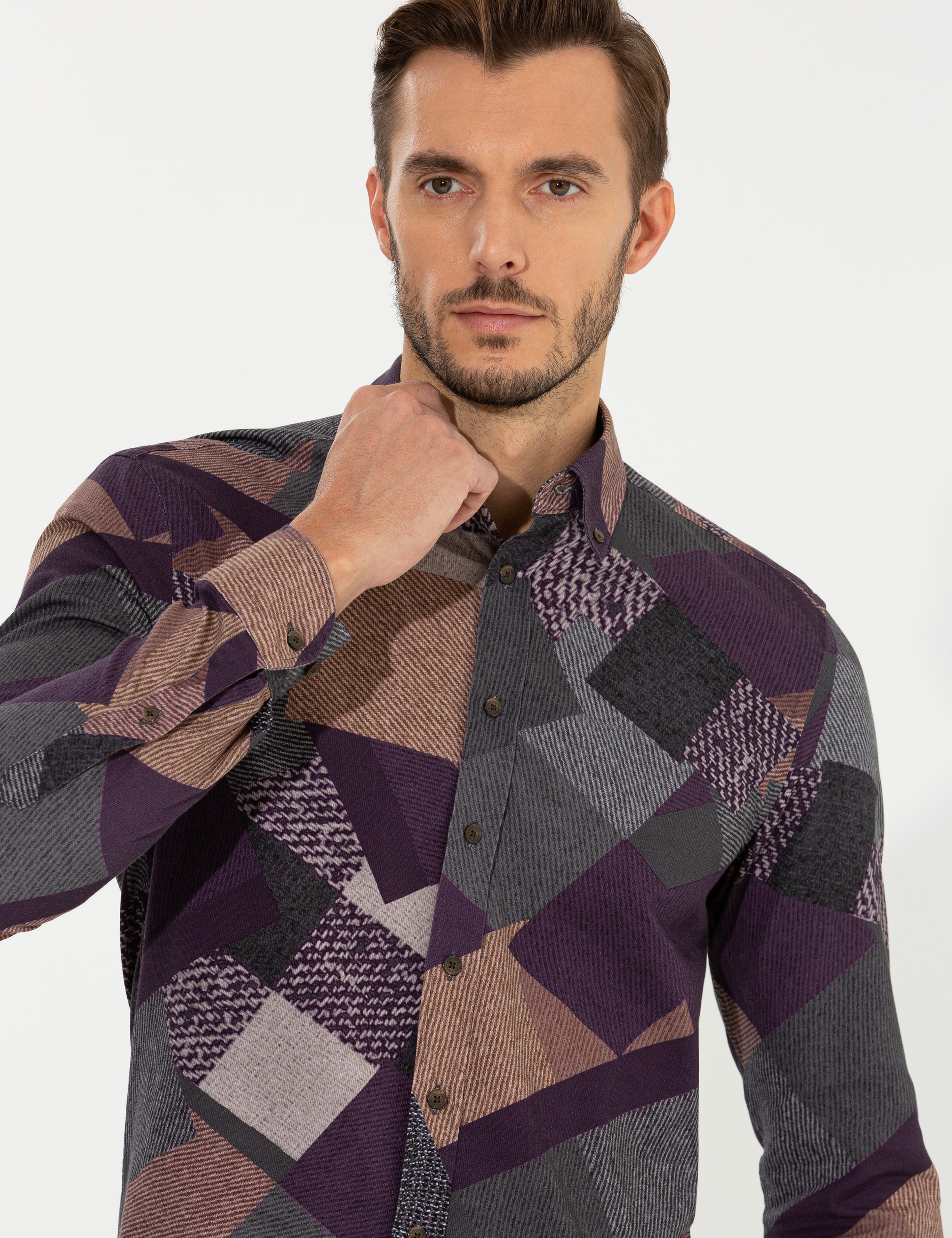 Mor Slim Fit Uzun Kollu Gömlek
