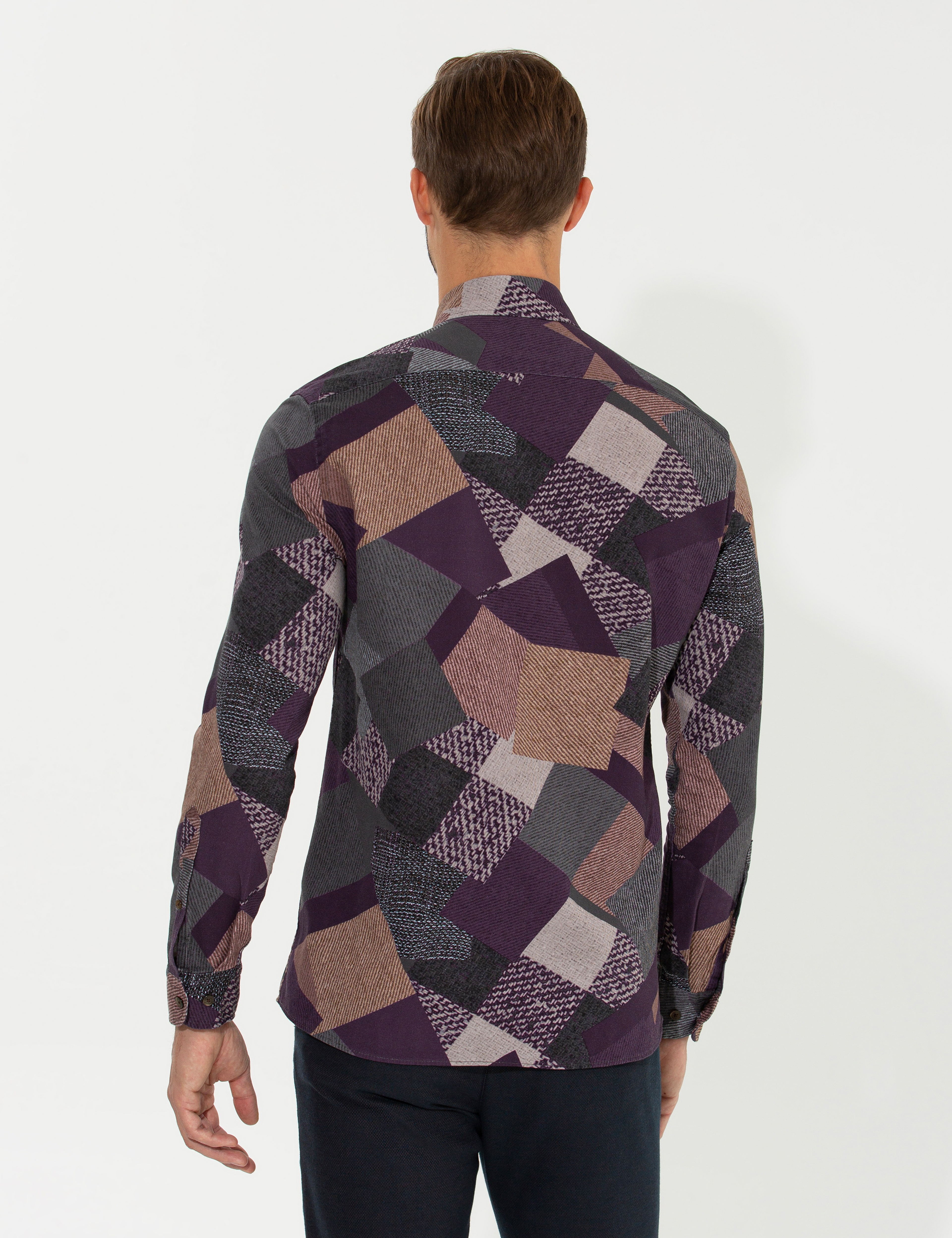 Mor Slim Fit Uzun Kollu Gömlek - Image 5