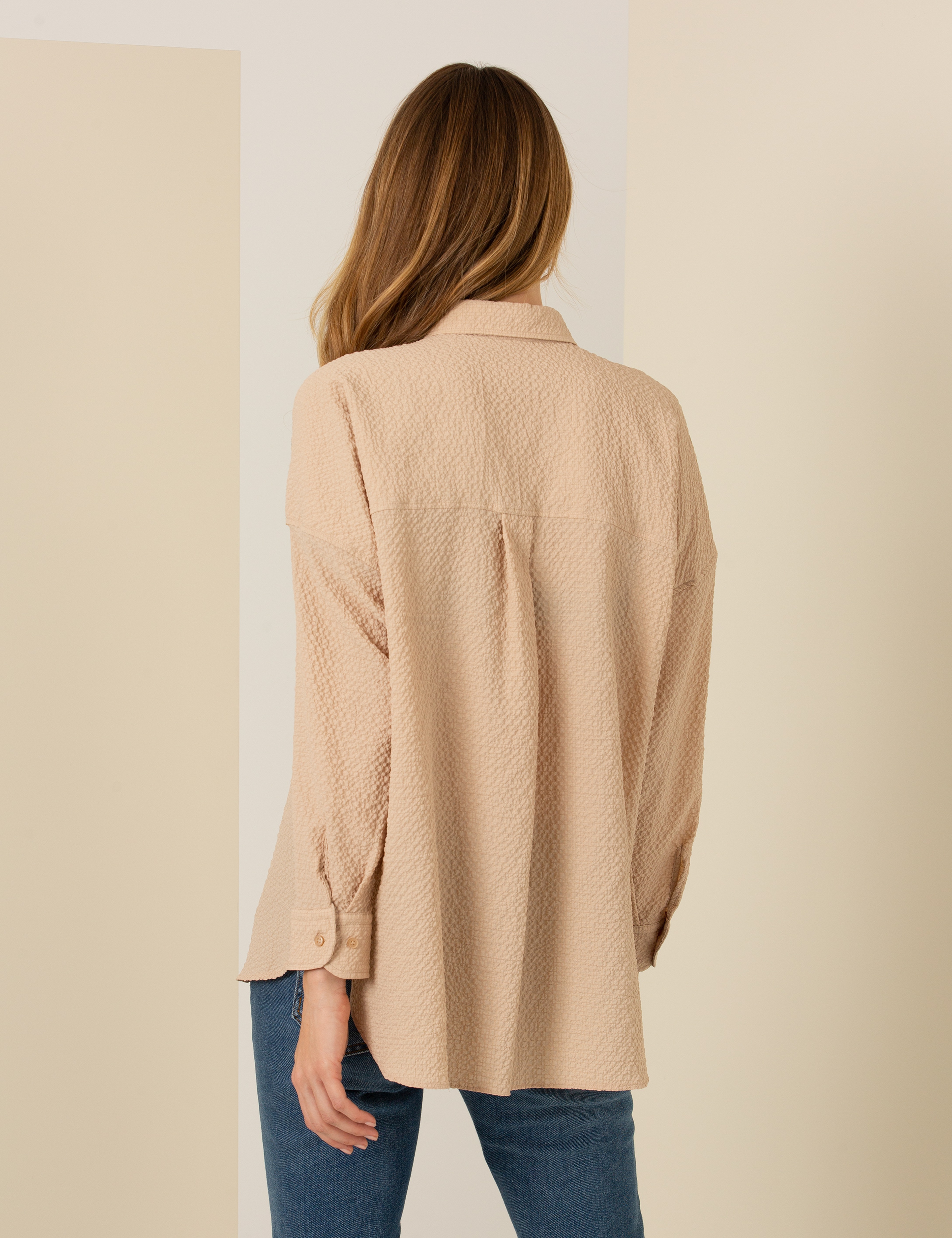 Camel Oversize Uzun Kollu Gömlek - Image 5