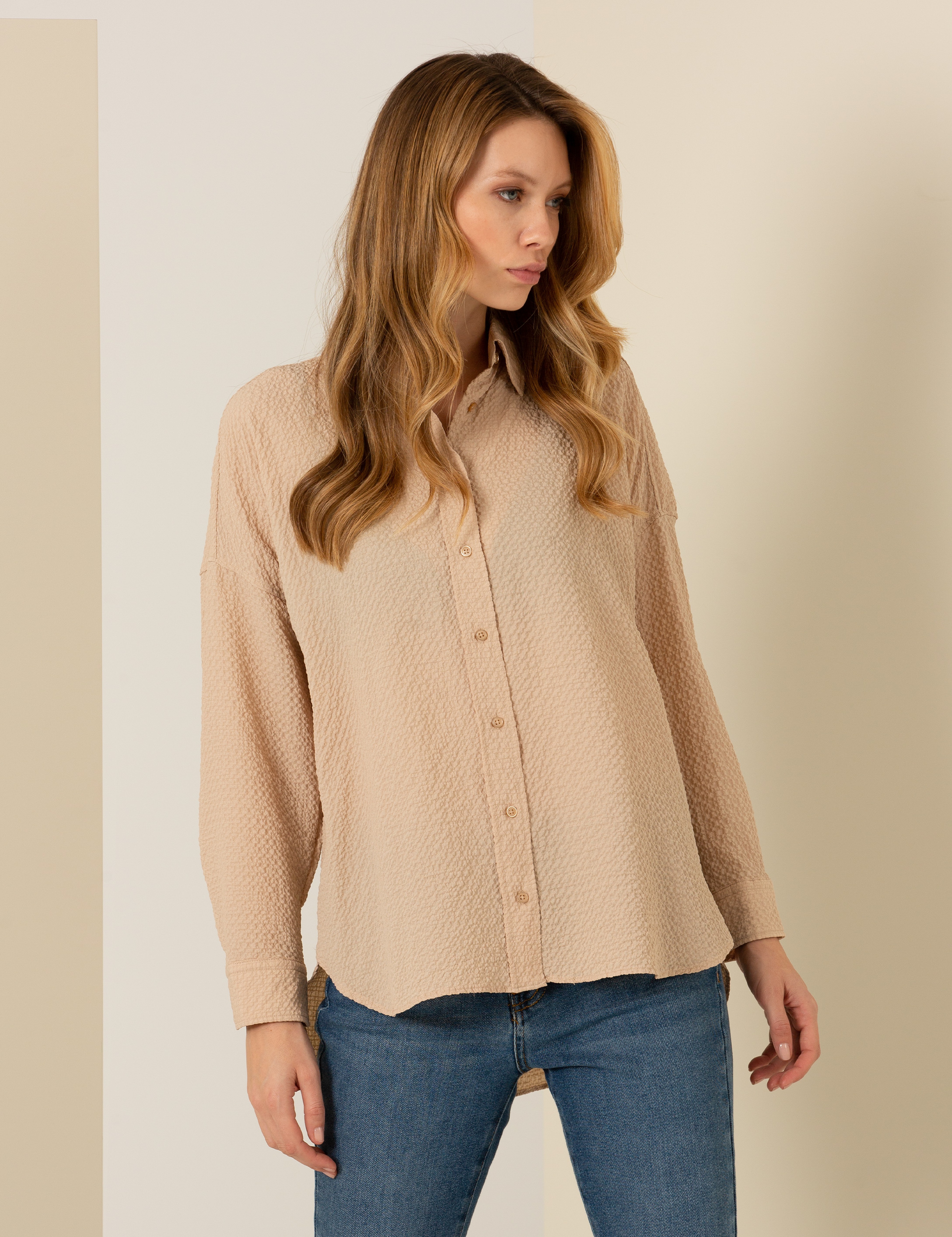 Camel Oversize Uzun Kollu Gömlek - Image 3