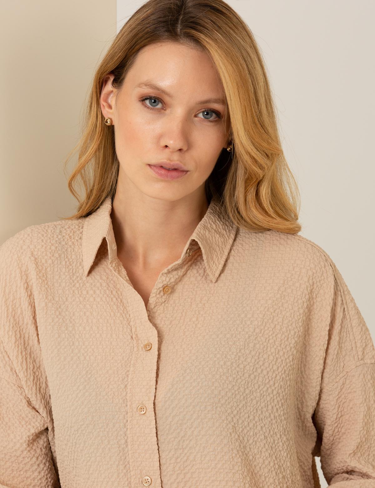 Camel Oversize Uzun Kollu Gömlek - 50254186022