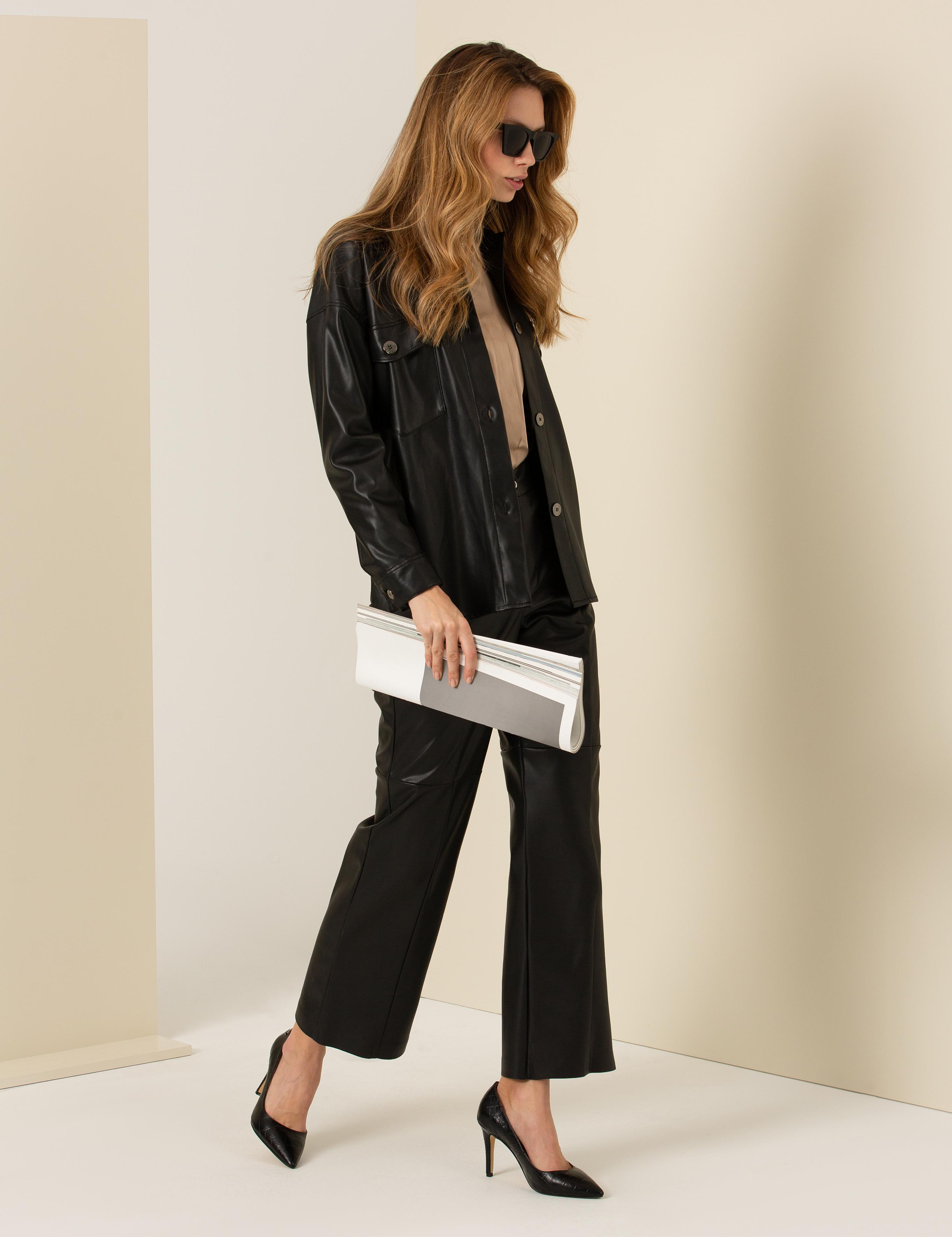 Siyah Suni Deri Gömlek