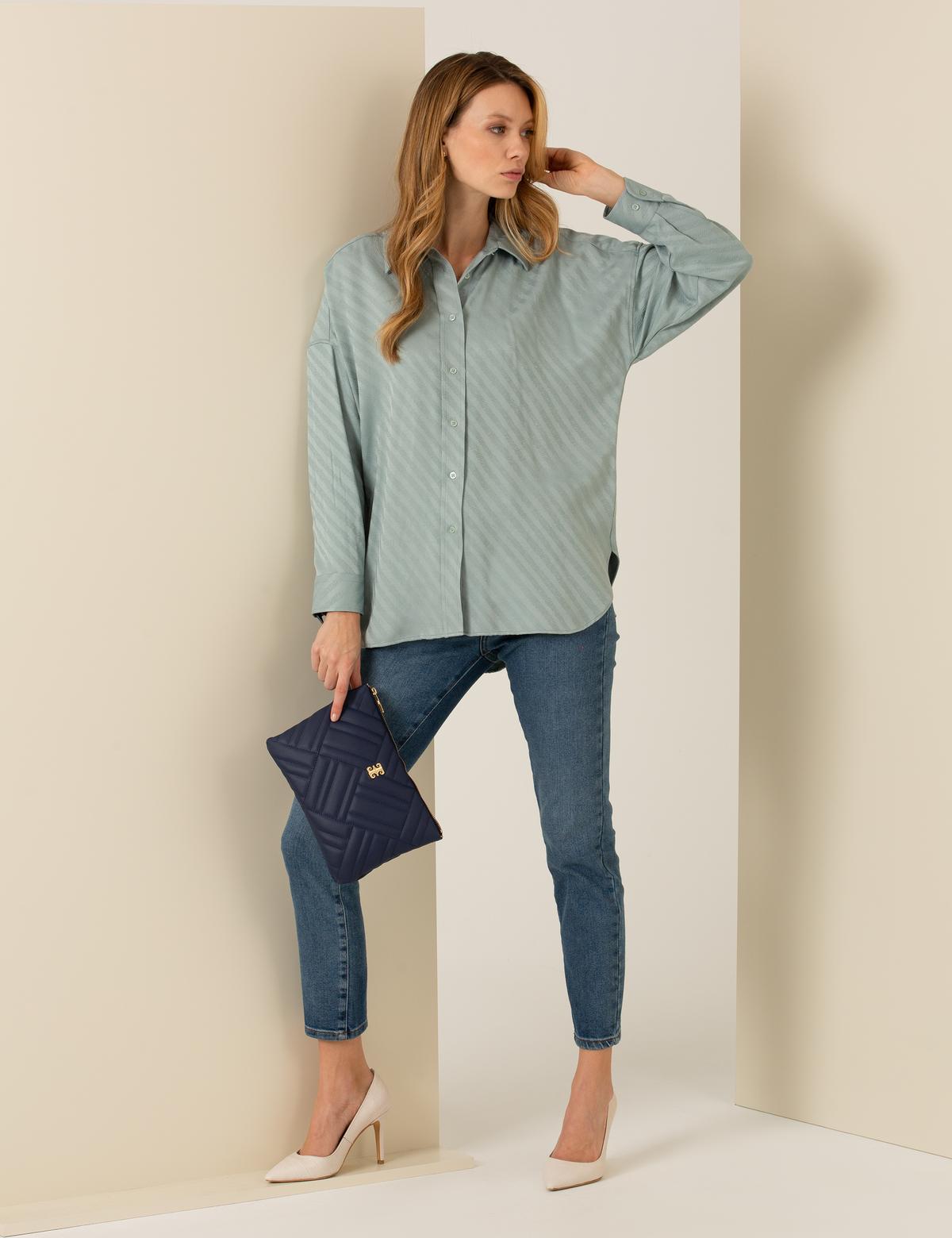 Mint Oversize Uzun Kollu Gömlek - 50254138013