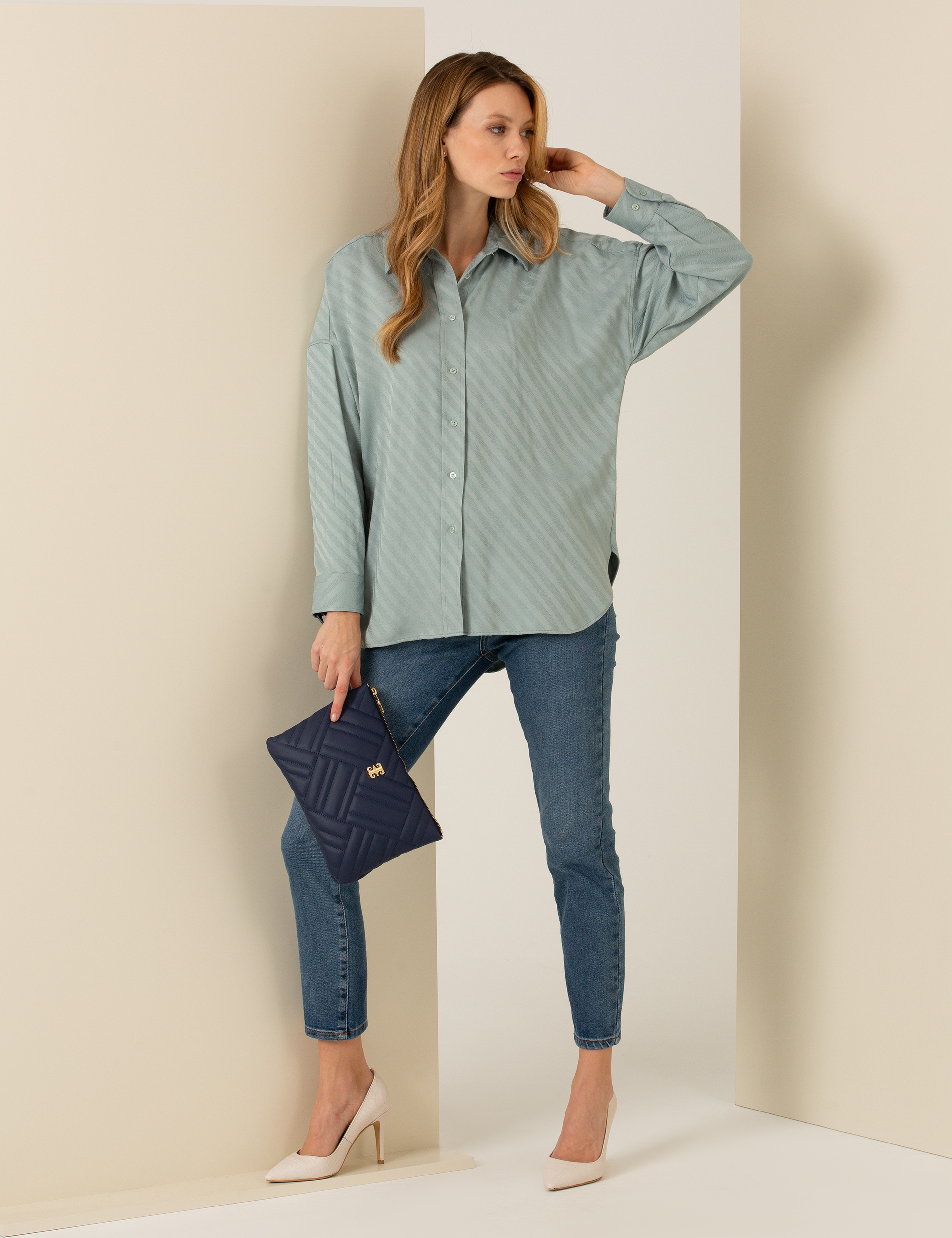 Mint Oversize Uzun Kollu Gömlek - Image 4