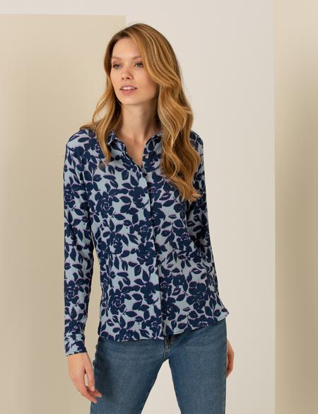 Koyu Mint Desenli Comfort Fit Gömlek - 50255707013