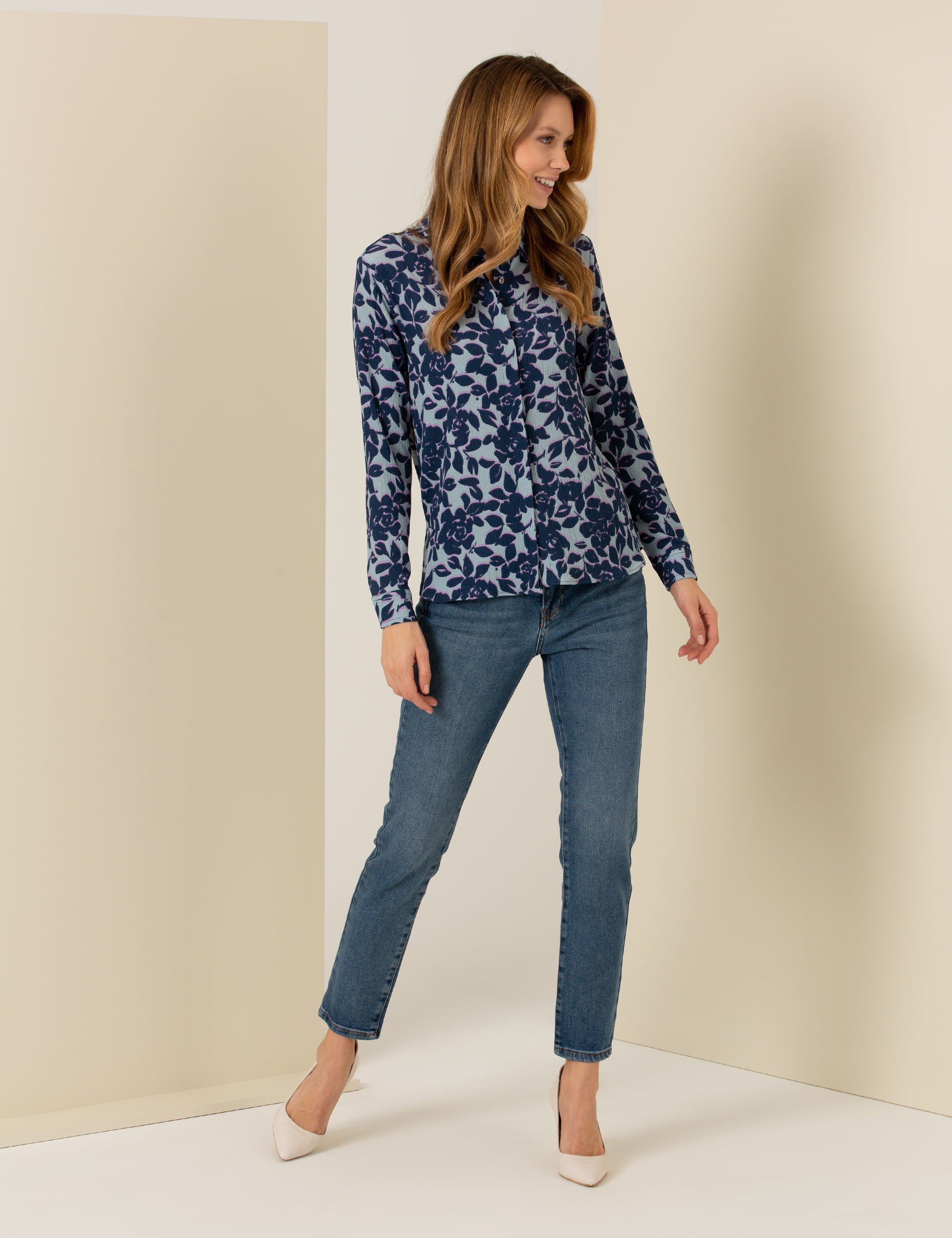 Koyu Mint Desenli Comfort Fit Gömlek - Image 4