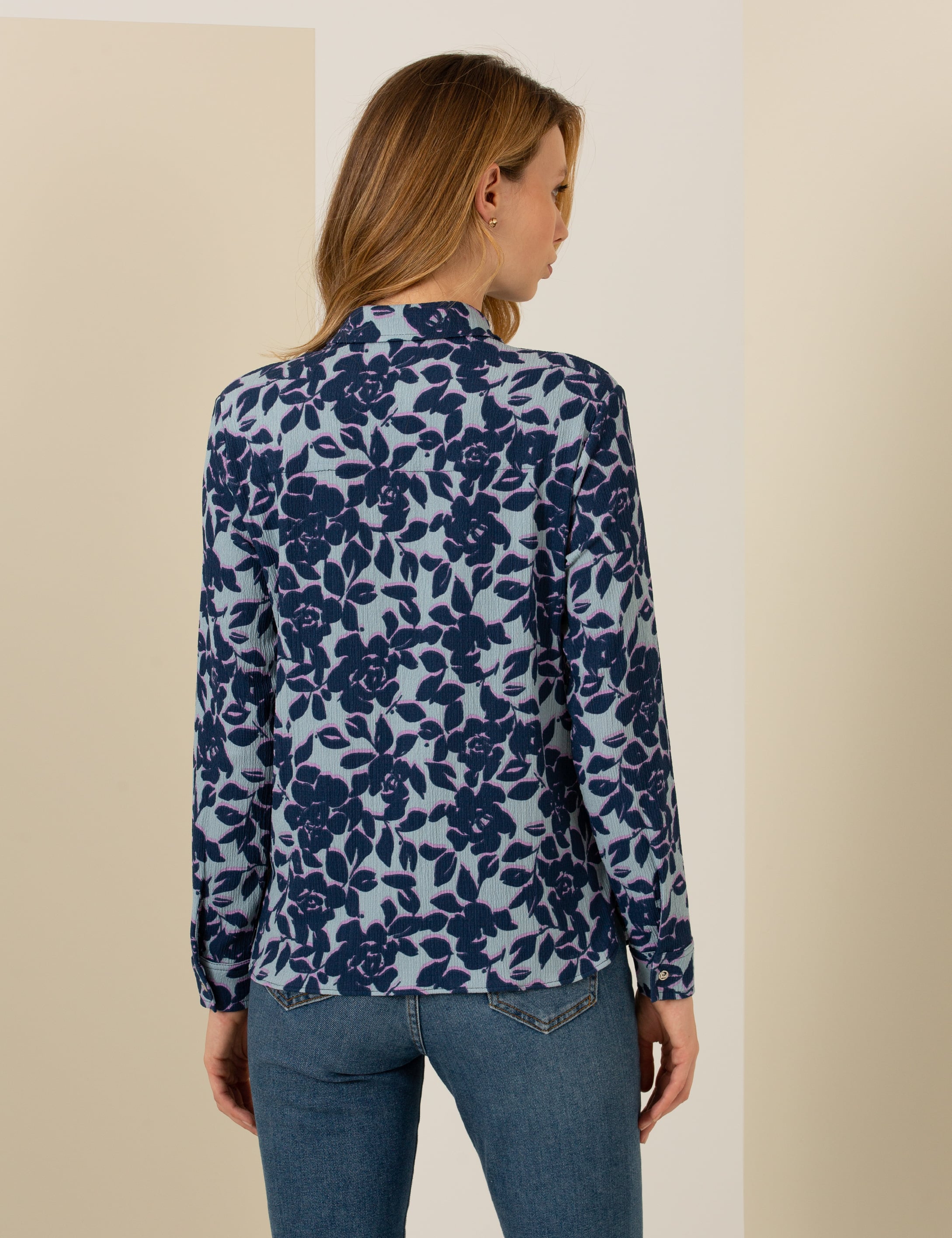 Koyu Mint Desenli Comfort Fit Gömlek - Image 5