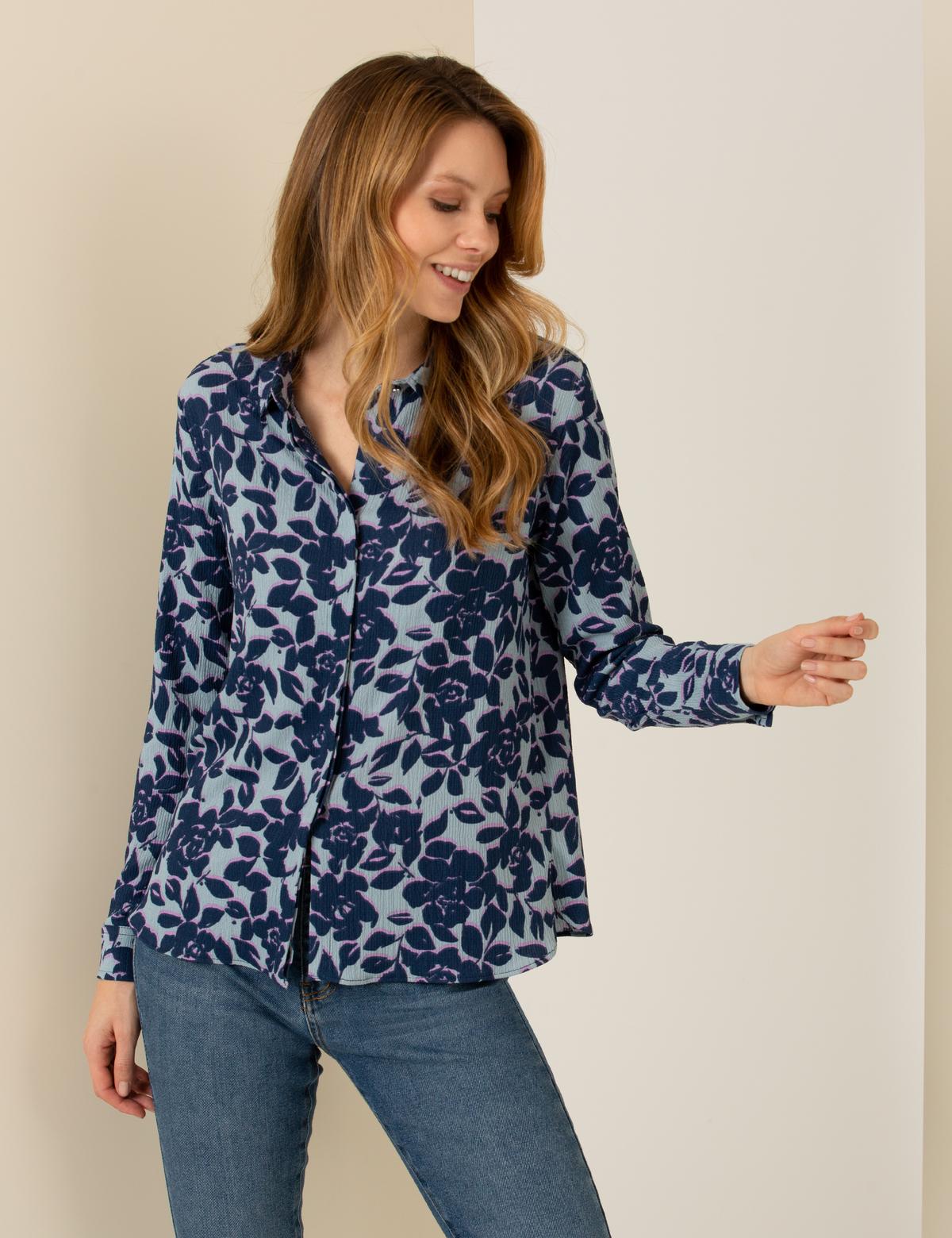 Koyu Mint Desenli Comfort Fit Gömlek - 50255707013